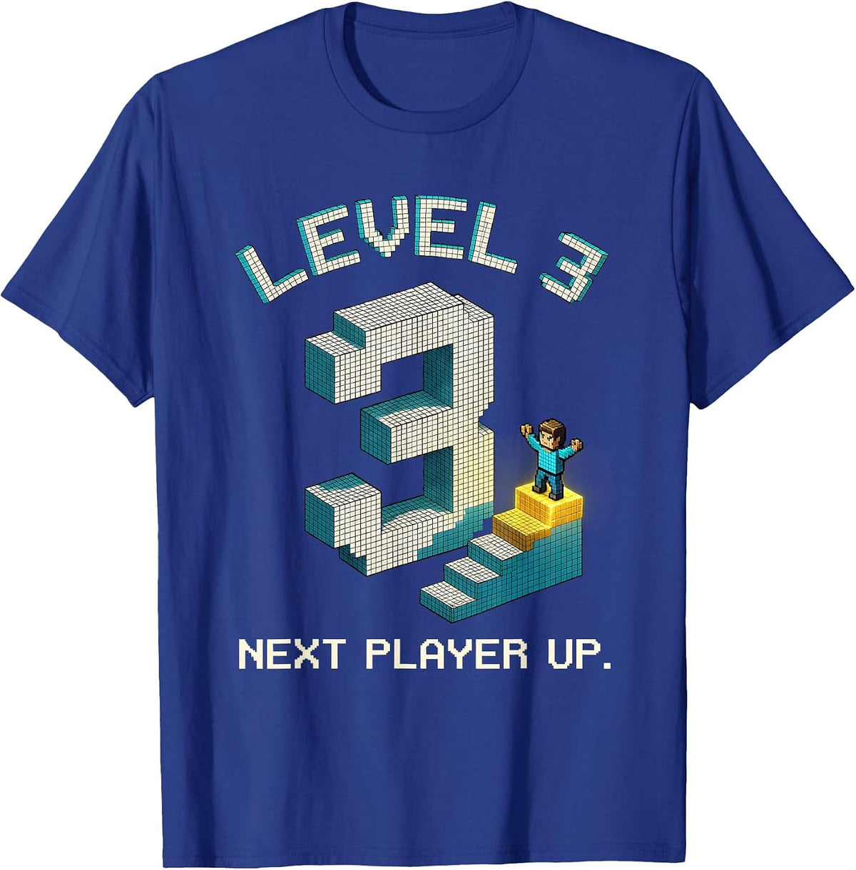 Men's Level 3 Next Player Up Pixel Gamer Birthday Boy T-Shirt - Royal Blue