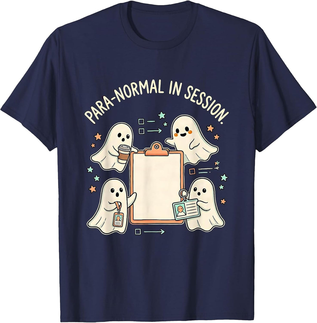 Men's Para-Normal In Session Kawaii Ghost SPED Paraprofessional T-Shirt - Navy Blue