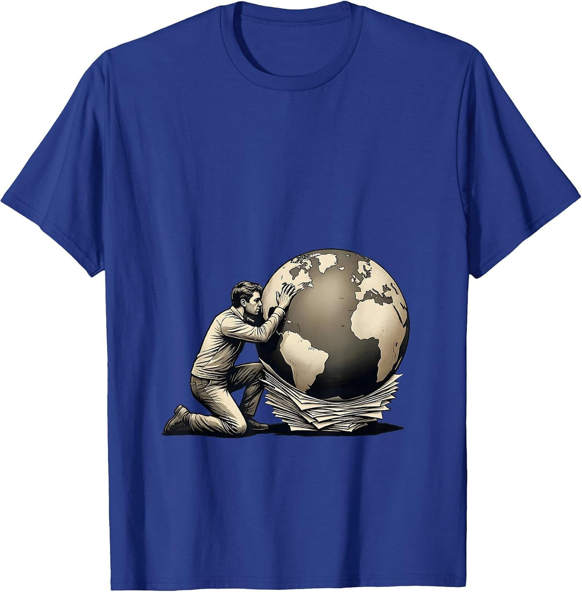 Atlas Kneeling Globe Mythical Humor T-Shirt - Royal Blue