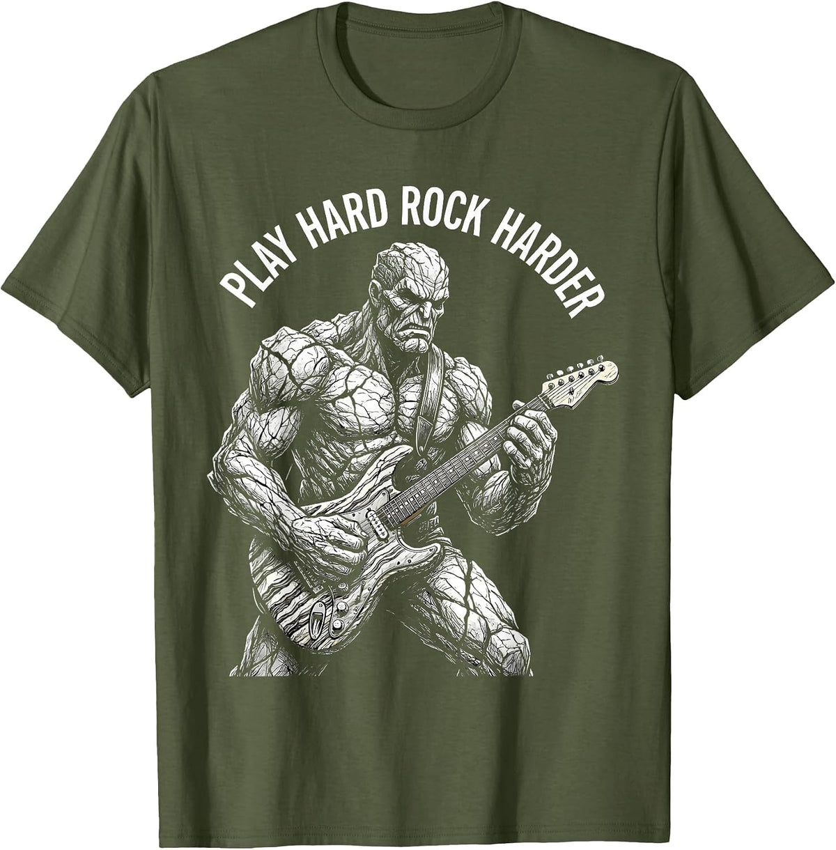 Play Hard Rock Harder Men's Rock Music Design T-Shirt - Olive Green