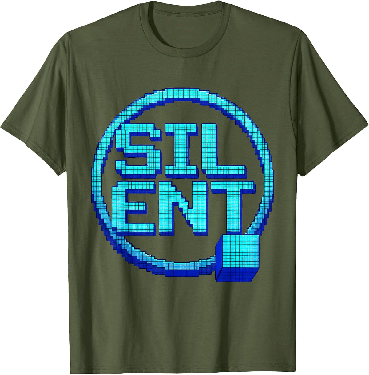 Men's Silent Pixel Art Funny Quirky Statement T-Shirt - Olive Green