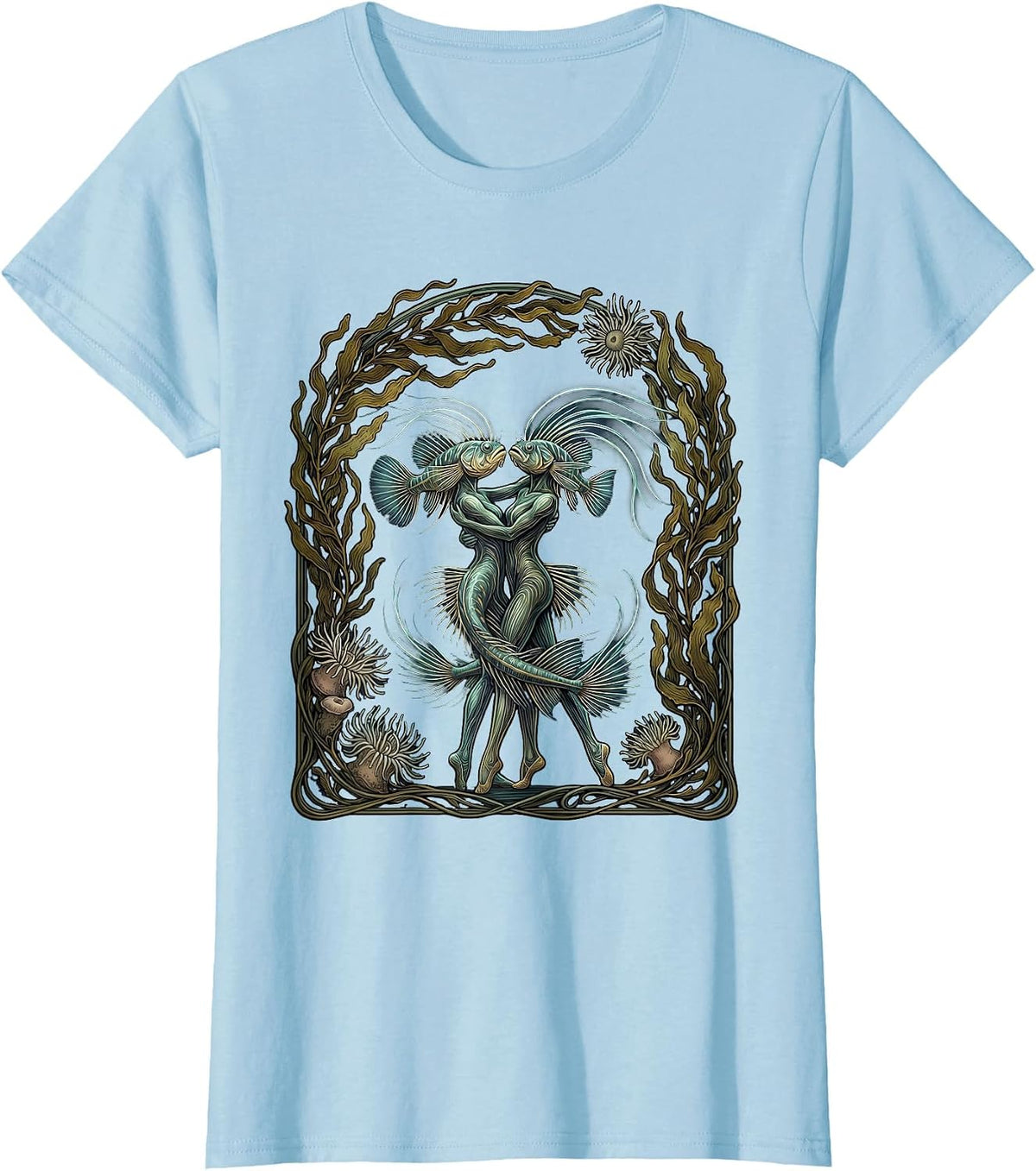 Glowing Deep-Sea Fish Ballroom Dance Art T-Shirt - Baby Blue