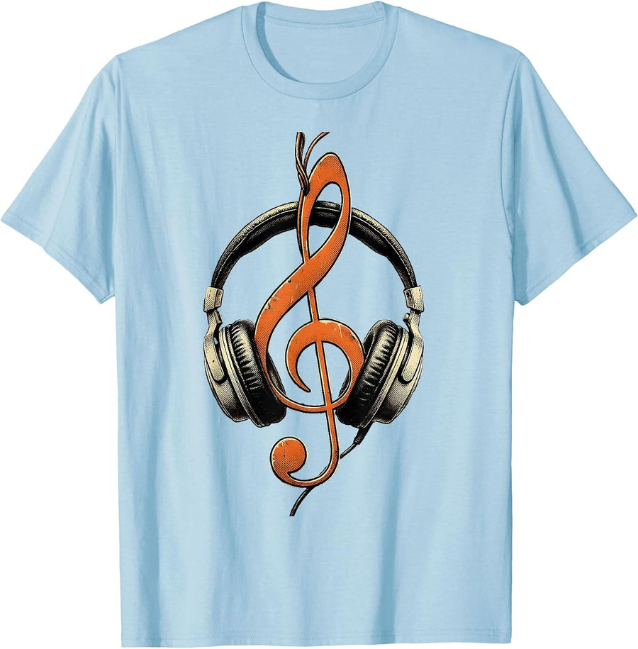 Men's Music Teacher Headphones Treble Clef Graphic T-Shirt - Baby Blue