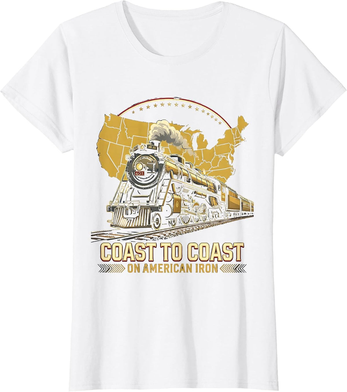 Coast to Coast on American Iron Locomotive Design T-Shirt - White