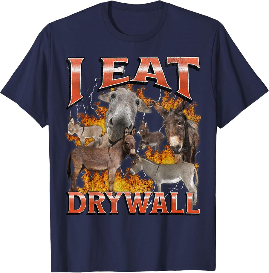 I Eat Drywall Funny Offensive Donkey Meme Bootleg Graphic T-Shirt - Navy Blue