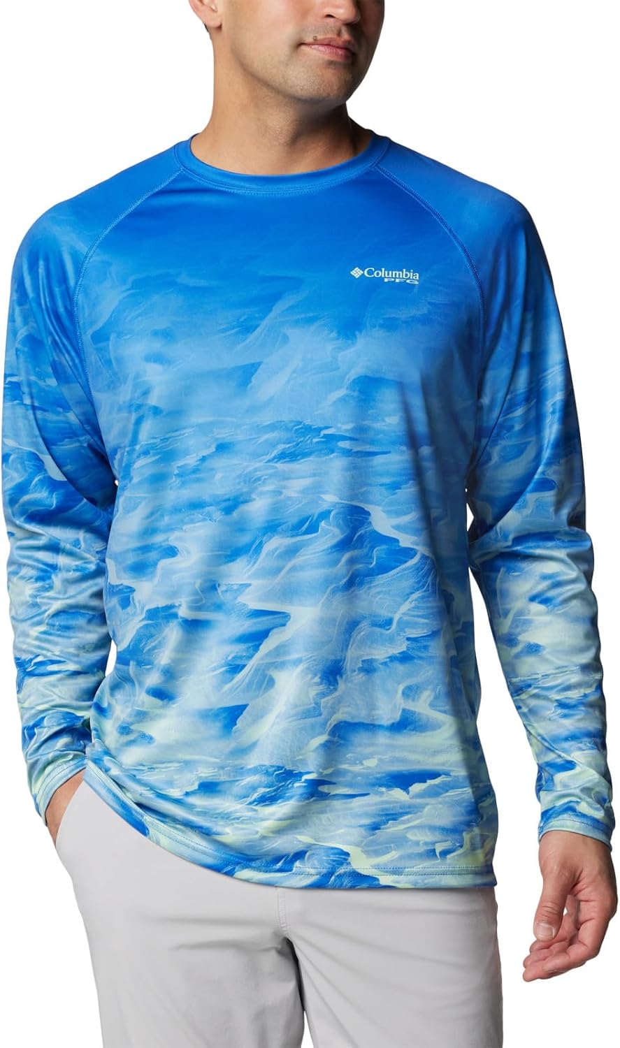 Columbia Men's Super Terminal Tackle PFG Fish Flow Long Sleeve - Vivid Blue Undulating\/Fish Flow Sailfis