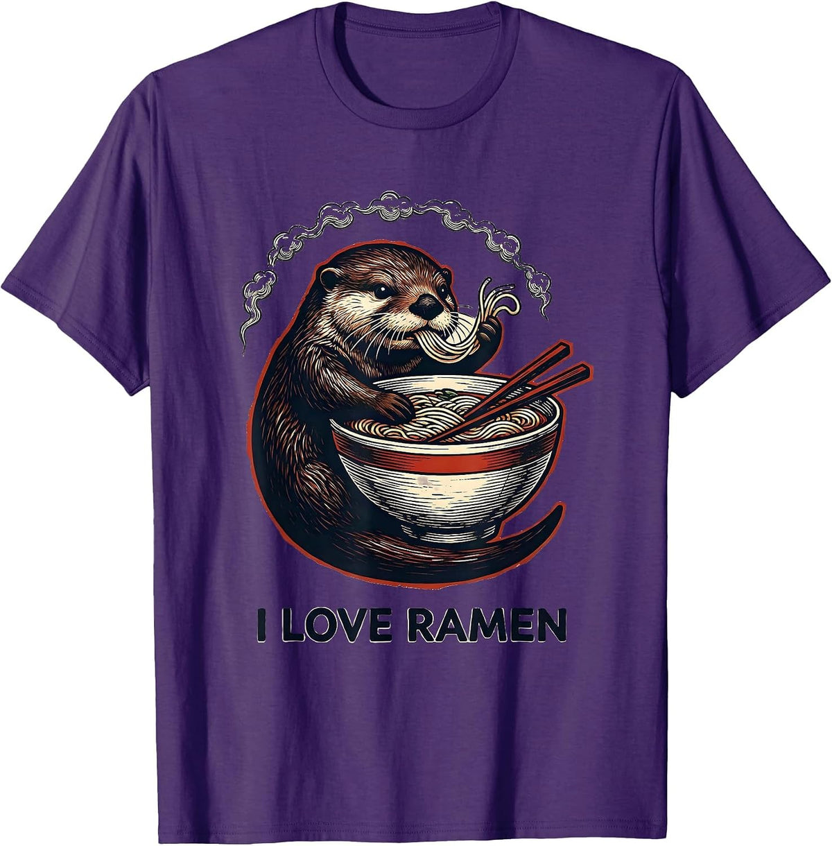 Men's I Love Ramen Kawaii Anime Animal Ramen Lover Cute Otter T-Shirt - Purple