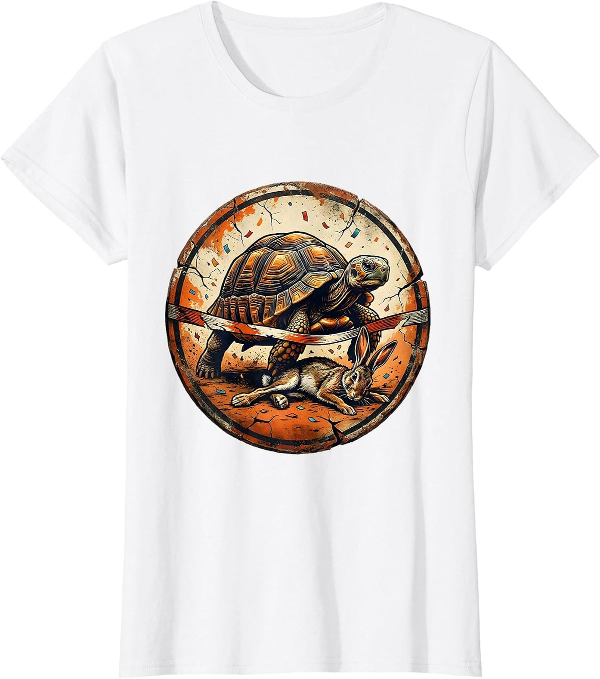Women's Tortoise Beats Hare Finish Line Victory Graphic T-Shirt - White