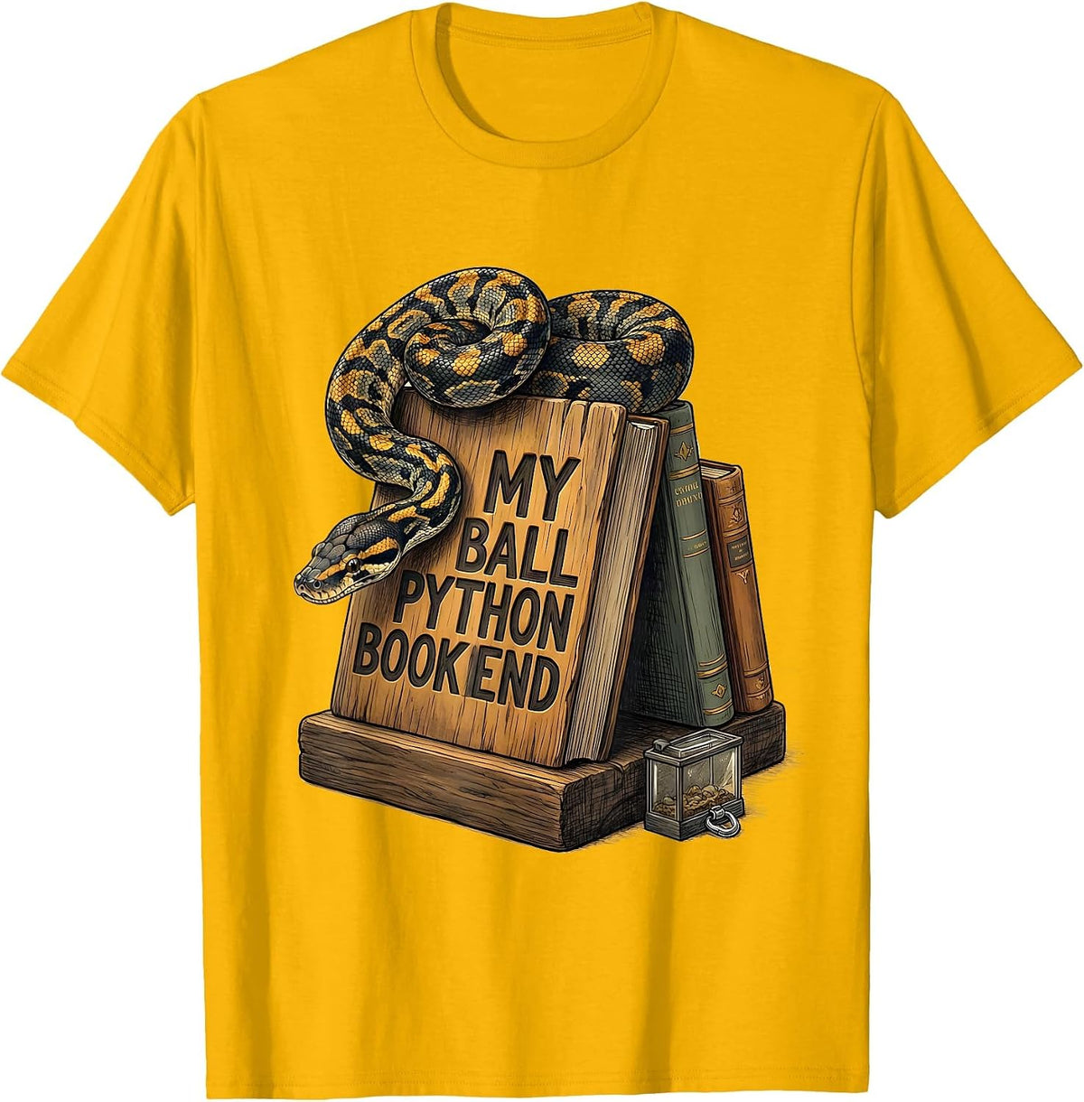 My Ball Python Bookend Funny Reptile Lover Snake Humor T-Shirt - Golden Yellow