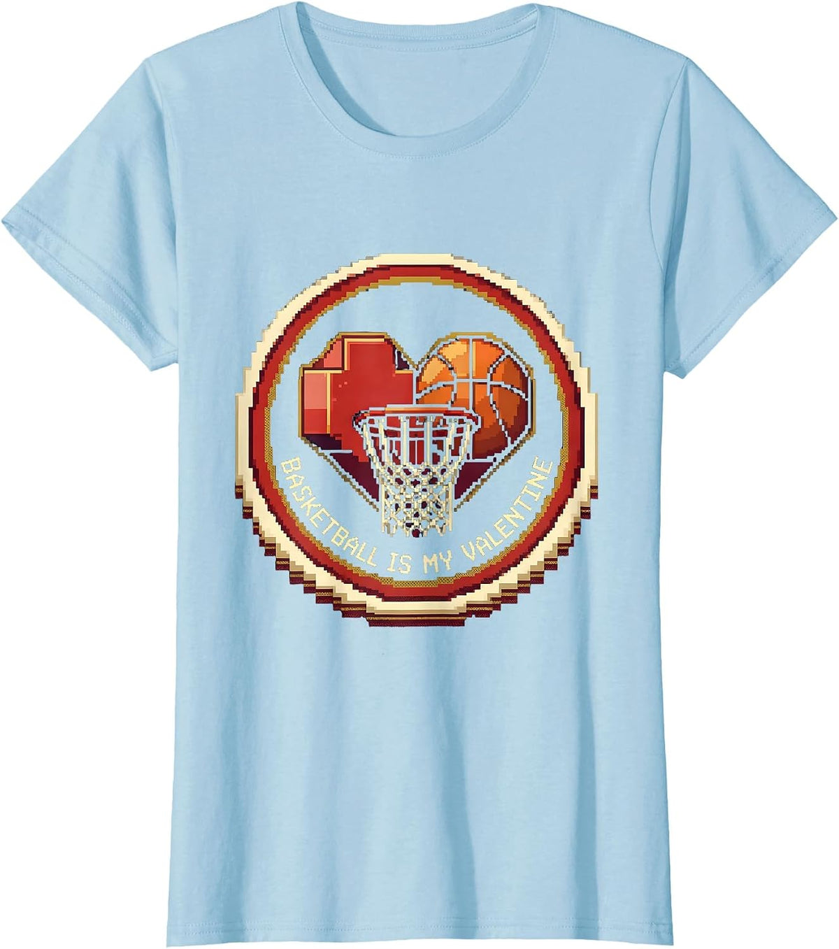 Basketball Is My Valentine Funny Pixel Art Valentine Teen T-Shirt - Baby Blue