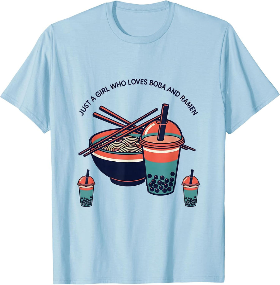 Men's Just A Girl Who Loves Boba And Ramen Cute Kawaii Food Lover T-Shirt - Baby Blue