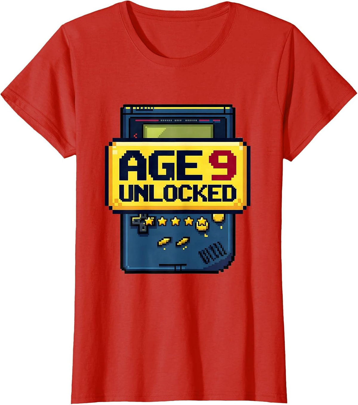 Women's Age 9 Unlocked Pixel Art Birthday Boy Video Gamer Party T-Shirt - Red