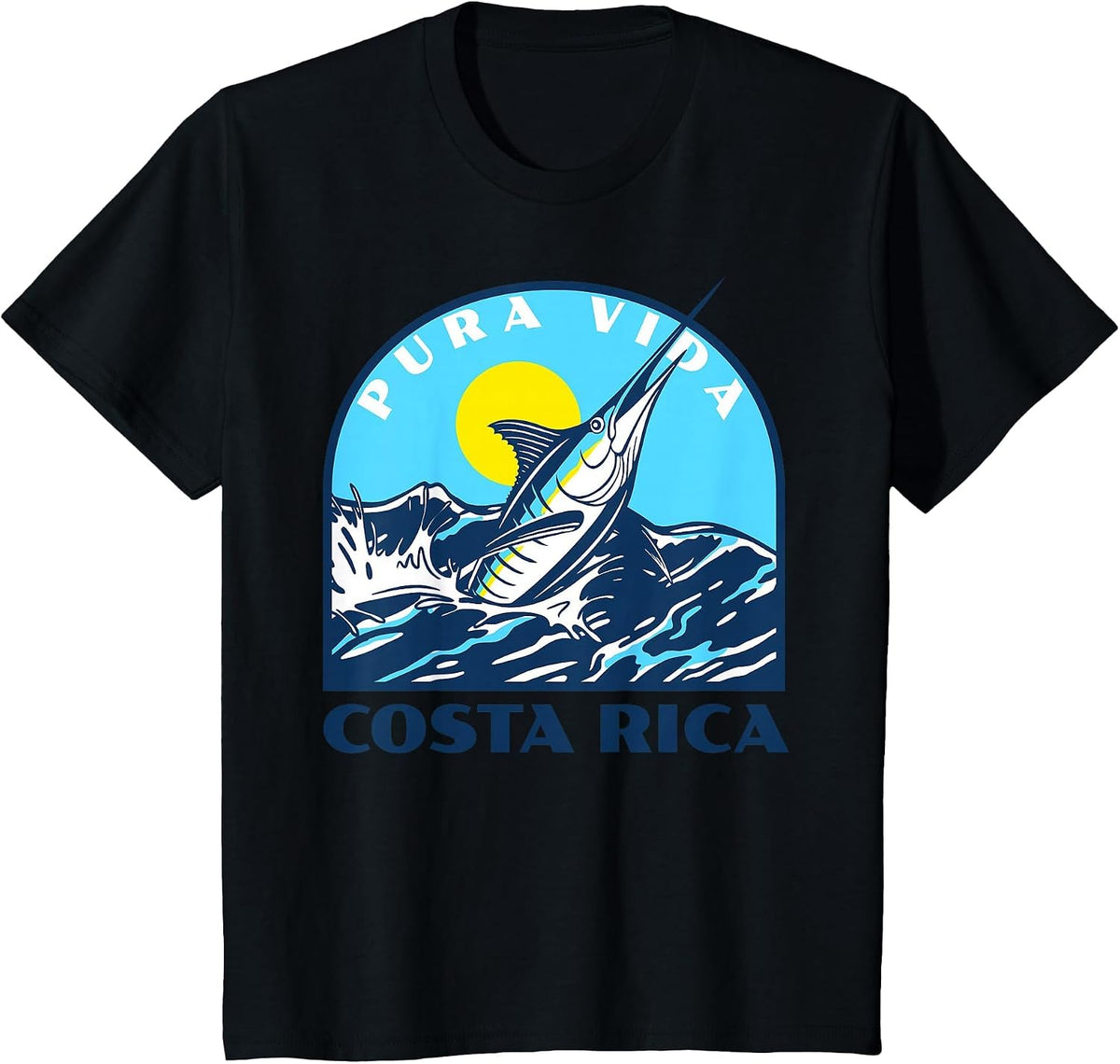 Pura Vida Costa Rica Fishing -Marlin and Sailfish Adventure T-Shirt - Black