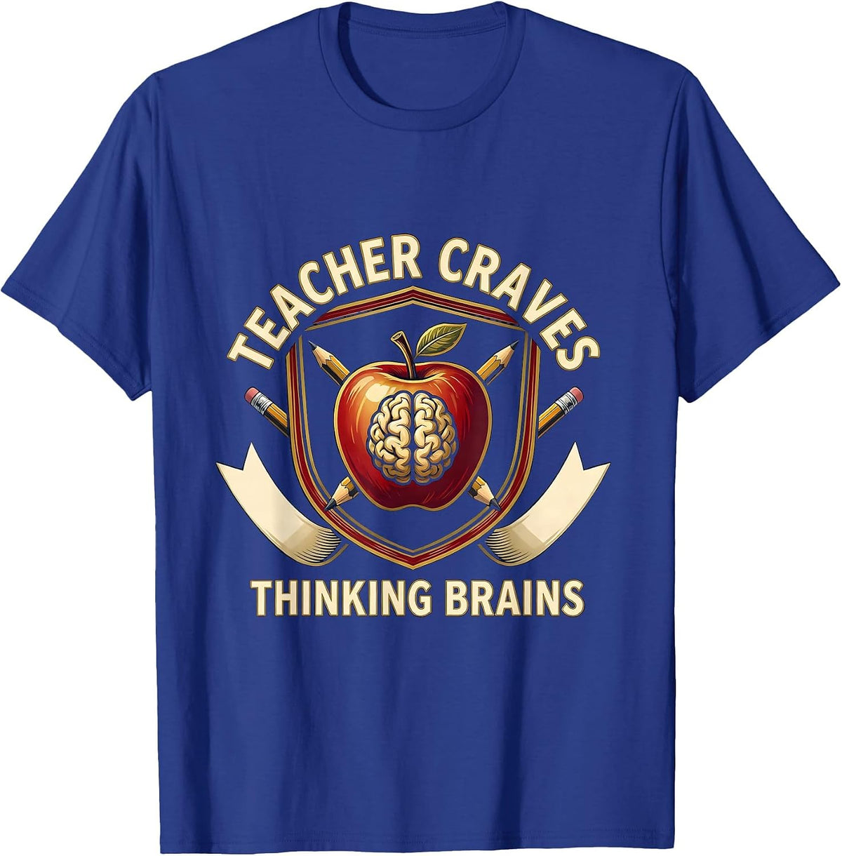 Men's Teacher Craves Thinking Brains Funny Teacher Halloween Humor T-Shirt - Royal Blue