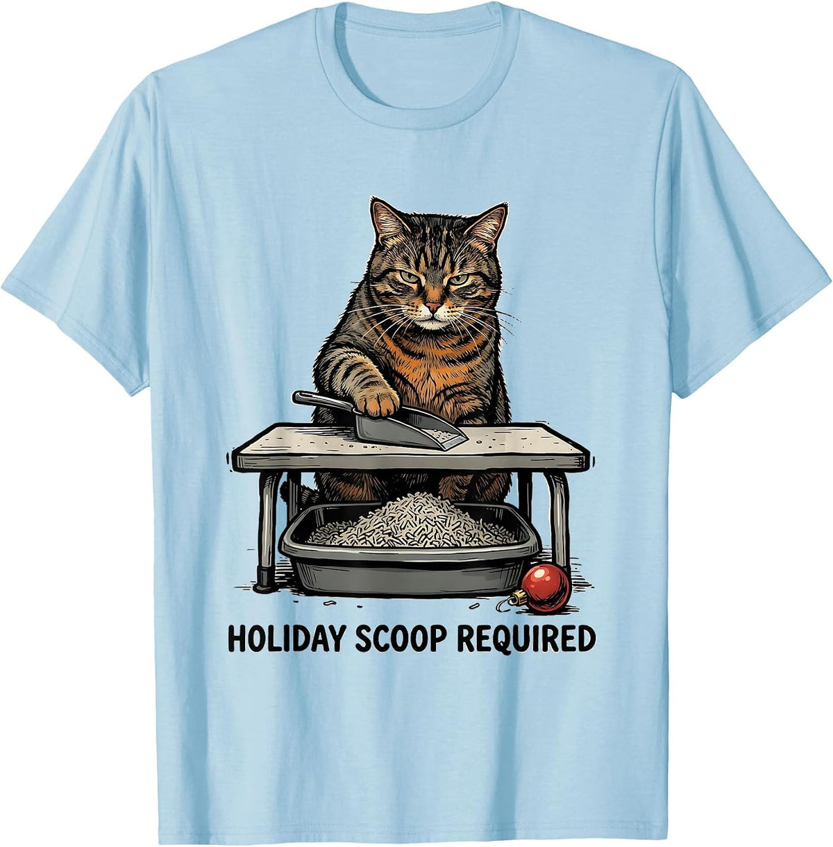 Men's Holiday Scoop Required Funny Cat Lover Christmas Grumpy T-Shirt - Baby Blue