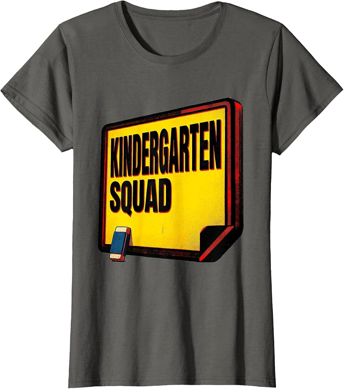 Women's Kindergarten Squad Pop Art Teacher Crew First Day of School T-Shirt - Asphalt Grey