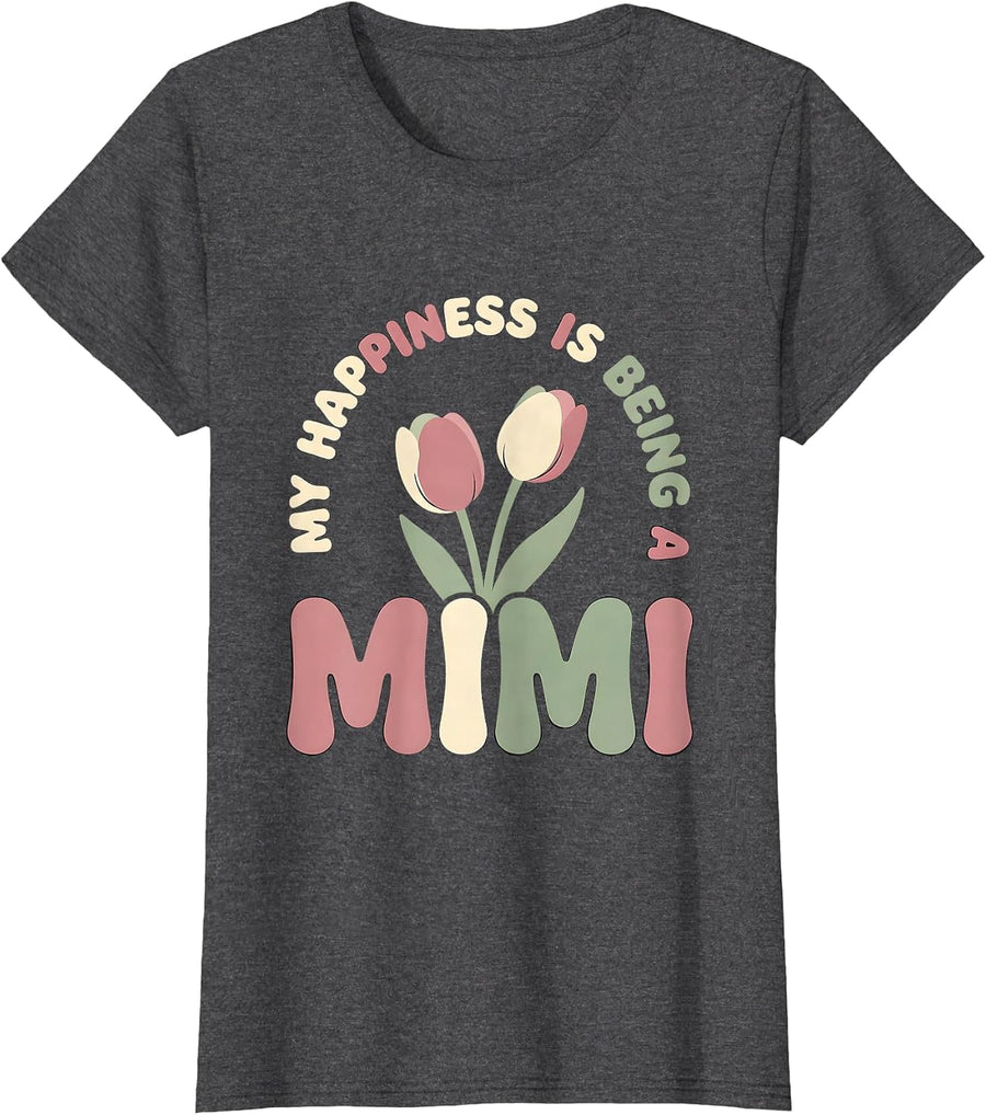 Women's My Happiness Is Being A Mimi Grandma Mother's Day T-Shirt - Dark Heather Grey