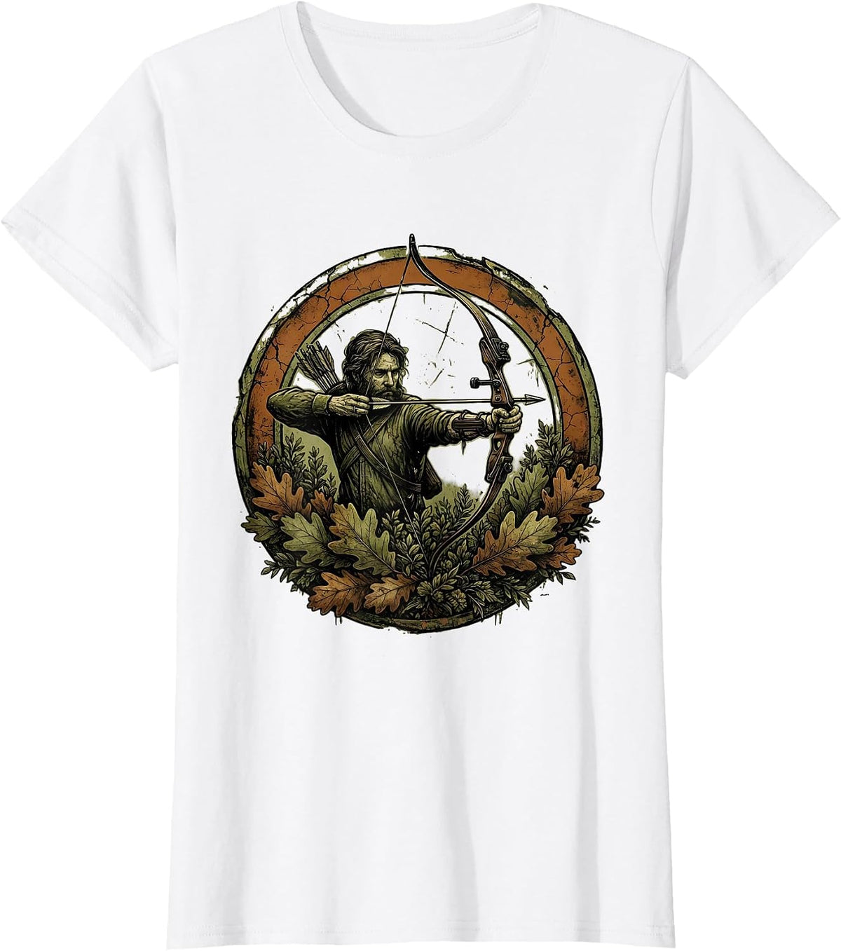 Camo Bow and Arrow Hunting Foliage Graphic T-Shirt - White