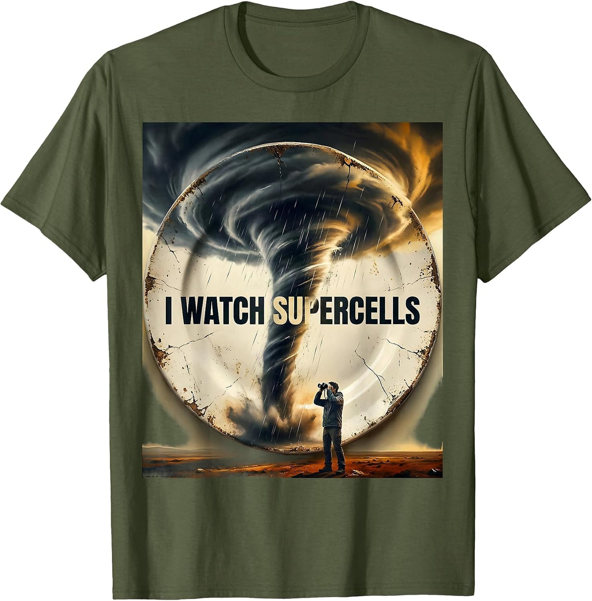 I Watch Supercells Distressed Storm Chaser Meteorology T-Shirt - Olive Green