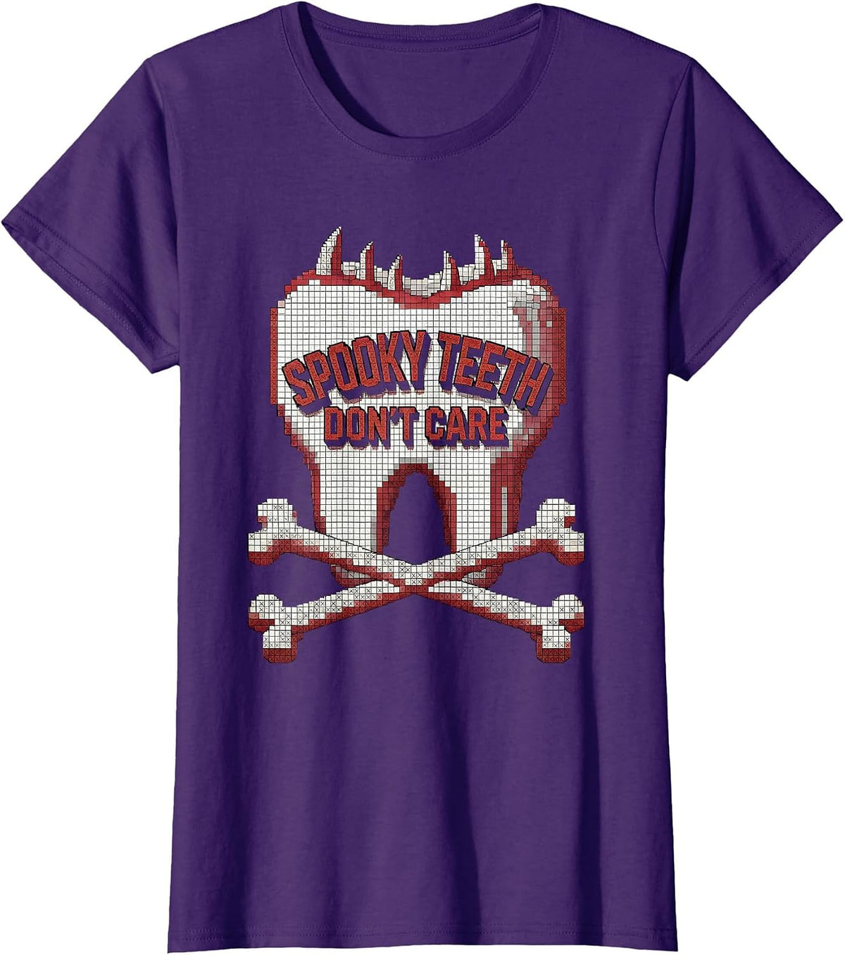 Women's Spooky Teeth Don't Care Dental Halloween Design T-Shirt - Purple
