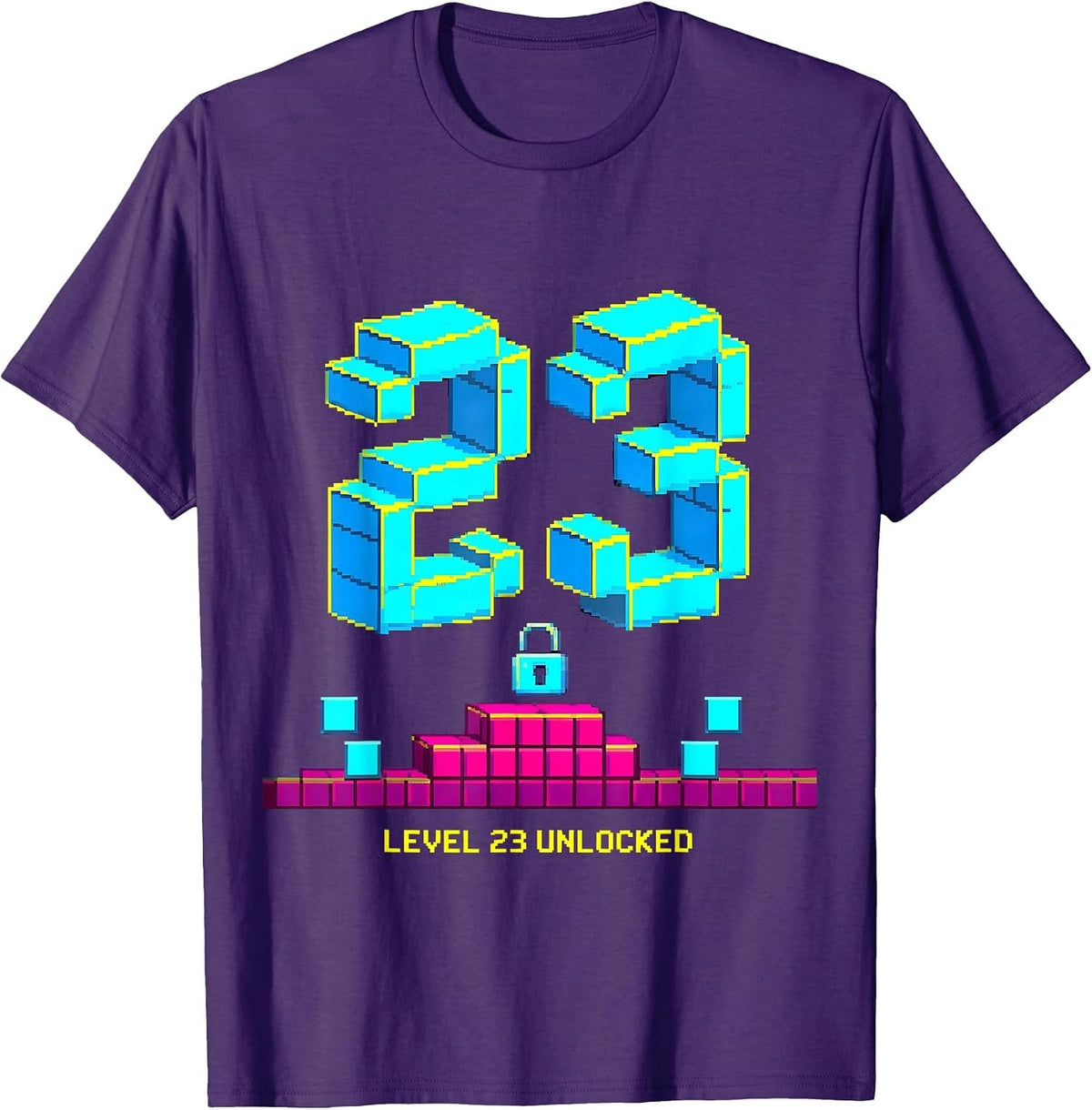 Level 23 Unlocked Pixel Art Gamer Birthday Milestone T-Shirt - Purple
