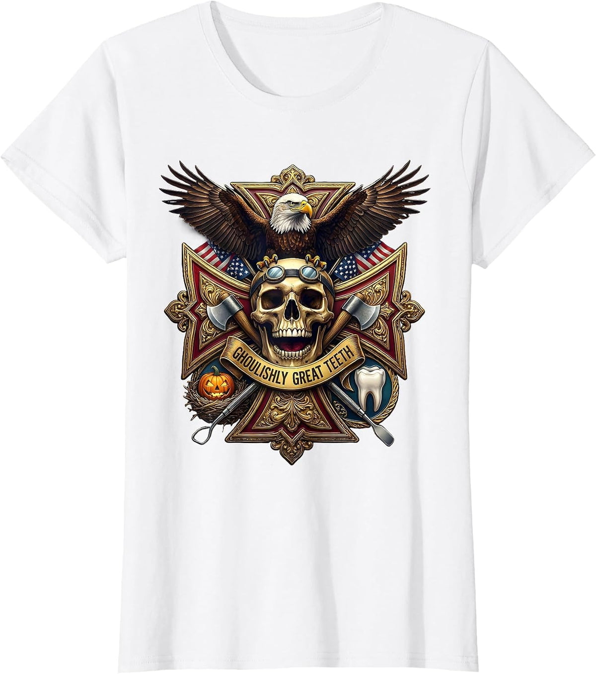 Women's Halloween Dental Ghoulishly Great Teeth Design T-Shirt - White