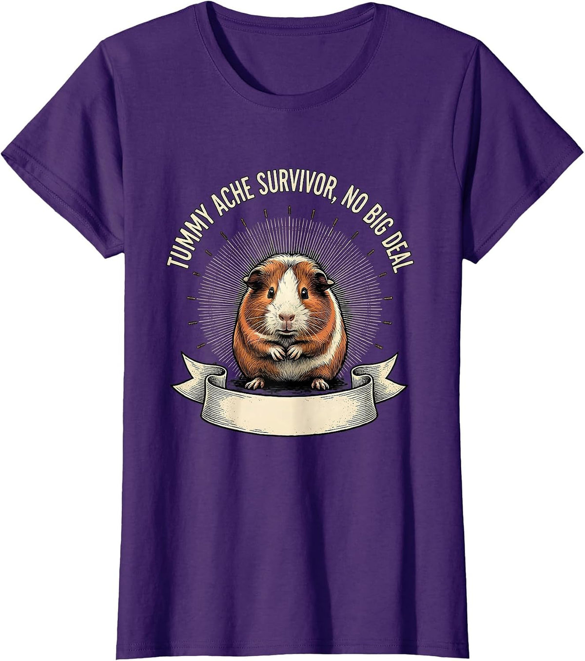 Women's Tummy Ache Survivor No Big Deal Funny Guinea Pig Meme Humor T-Shirt - Purple