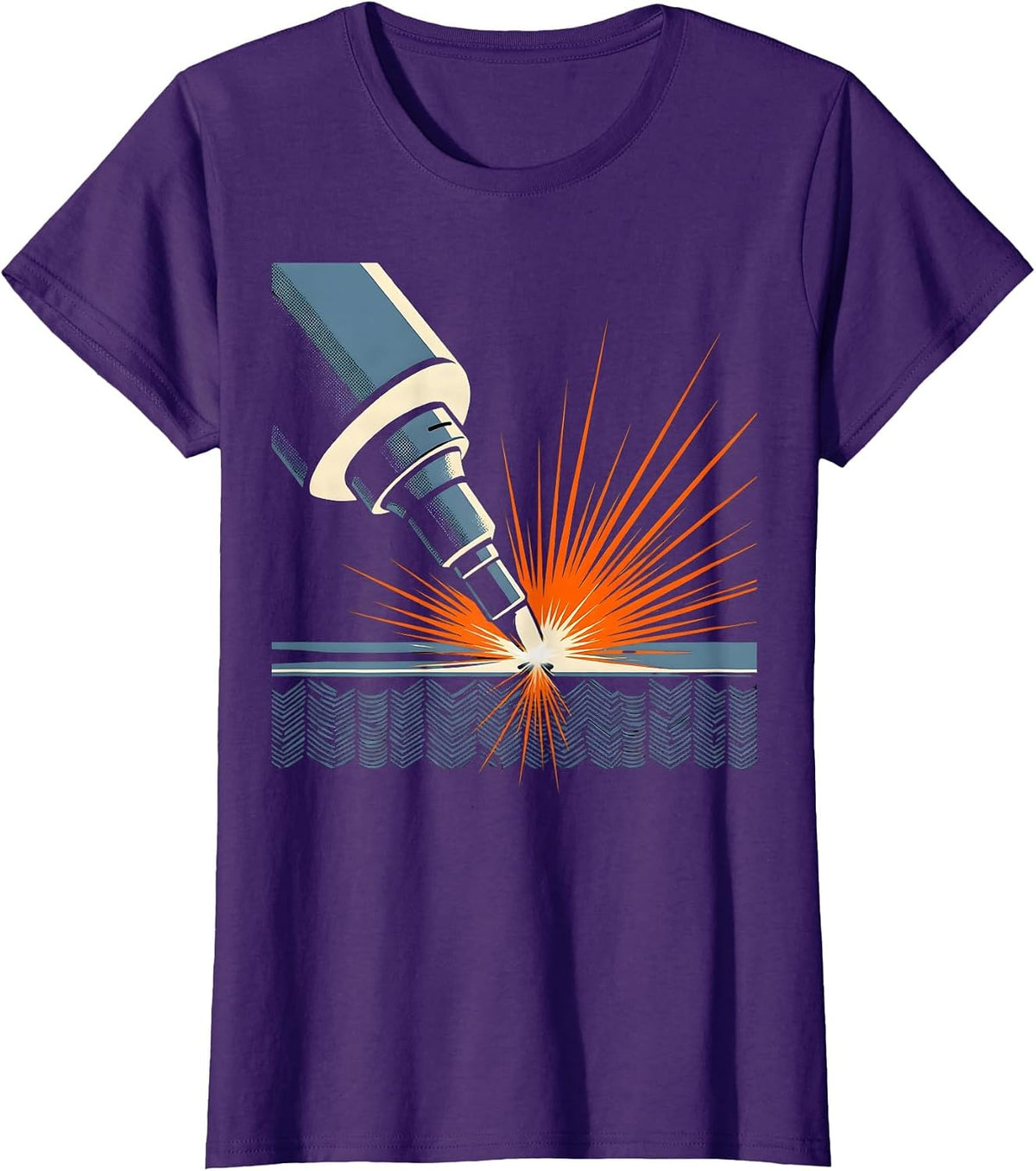 Women's Oversized MIG Welding Gun Blue Collar Humor Metal Worker T-Shirt - Purple