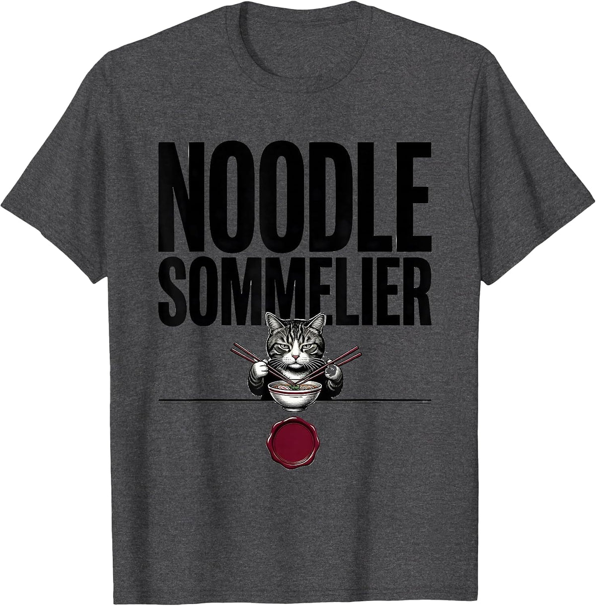 Men's Noodle Sommelier Funny Kawaii Anime Cat Ramen Japanese Art T-Shirt - Dark Heather Grey