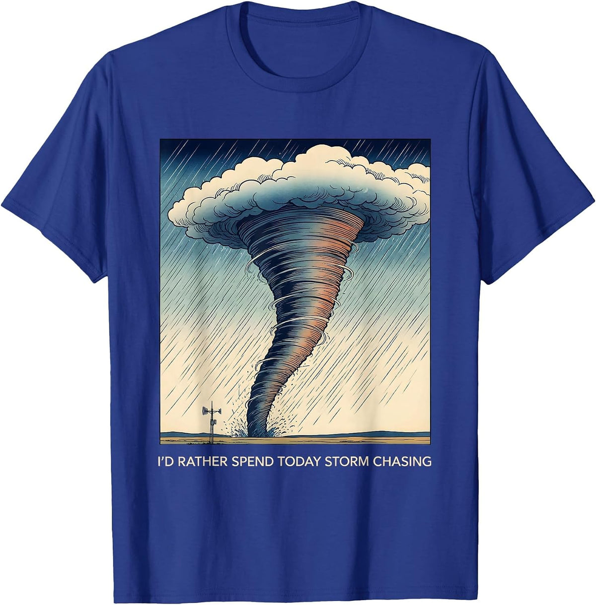 Men's I'd Rather Spend Today Storm Chasing Ukiyo E Tornado Chaser T-Shirt - Royal Blue