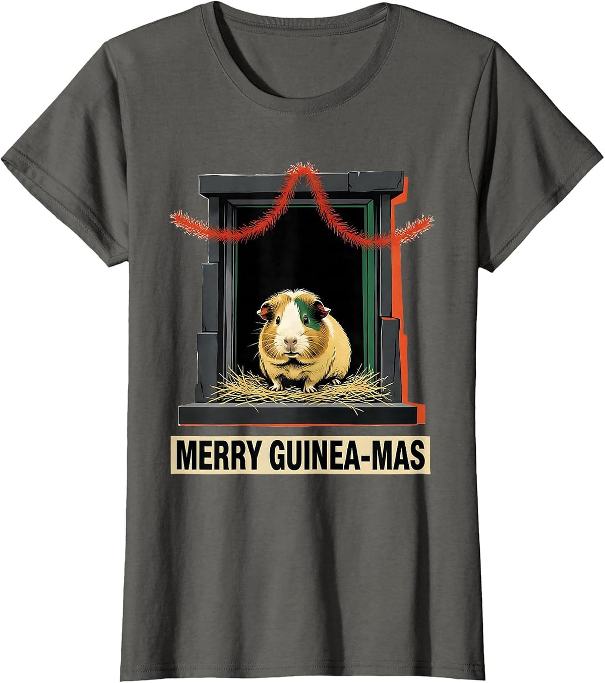 Women's Merry Guinea-mas Funny Guinea Pig Christmas Pet Lover T-Shirt - Asphalt Grey
