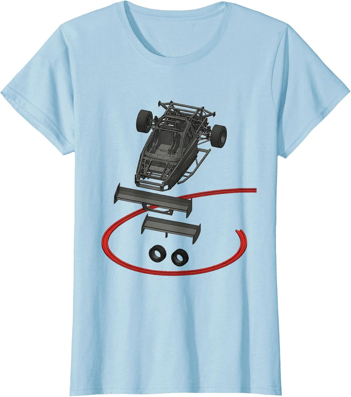 Women's Deconstructed Sprint Car Minimalist Drag Racing Enthusiast T-Shirt - Baby Blue