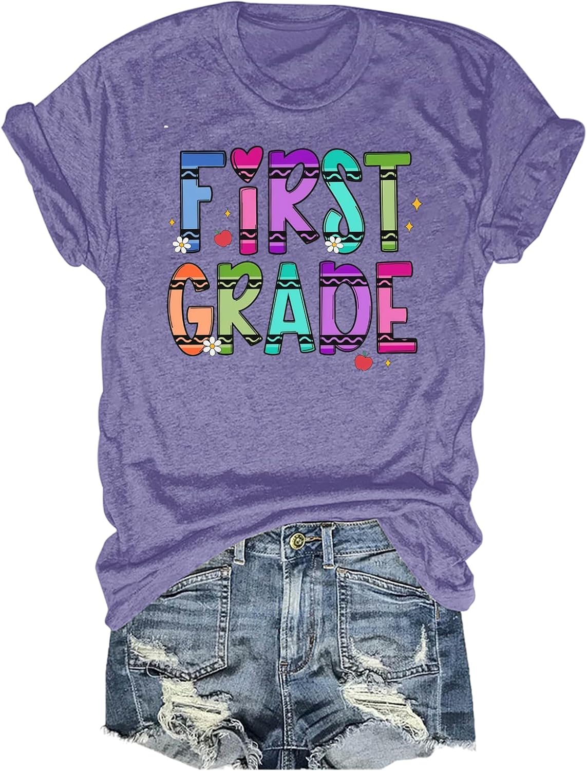 First Grade Teacher Shirt Women 1st Grade Teacher Graphic Tshirts Back to School Short Sleeve T-Shirts Tees - Purple