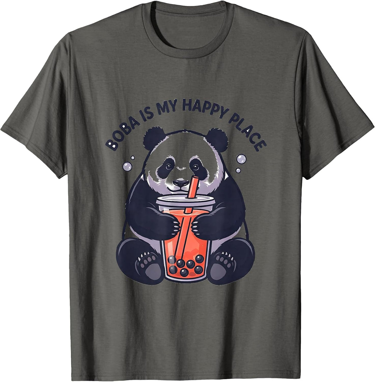 Boba Is My Happy Place Kawaii Panda Boba Tea Lover T-Shirt - Asphalt Grey