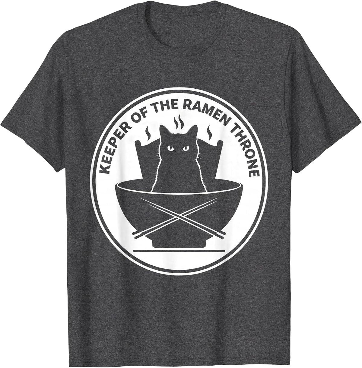 Men's Keeper Of The Ramen Throne Anime Cat Gamer Japanese Pop T-Shirt - Dark Heather Grey
