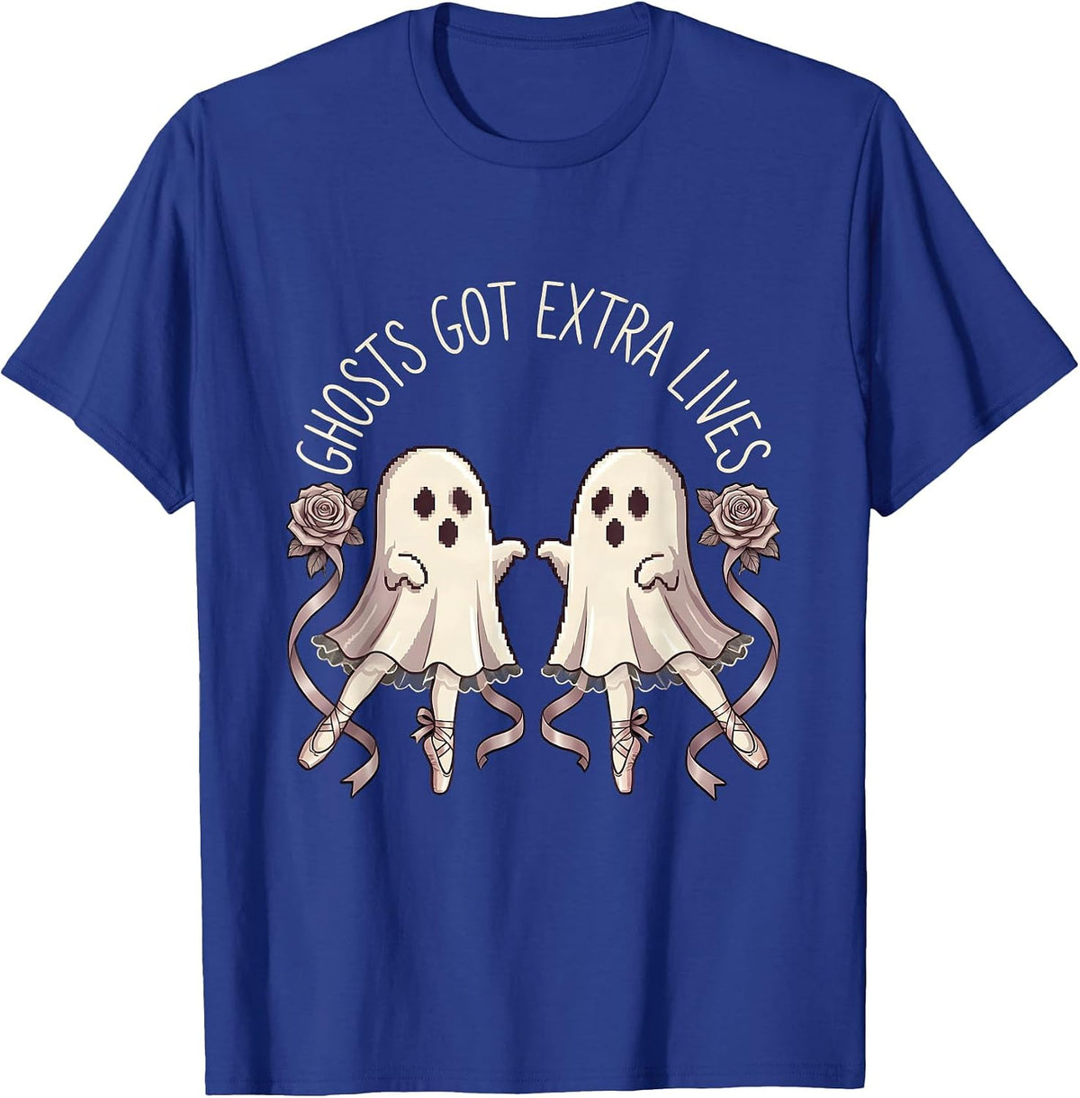 Halloween Ghost Pixel Art Retro Game Design T-Shirt - Royal Blue