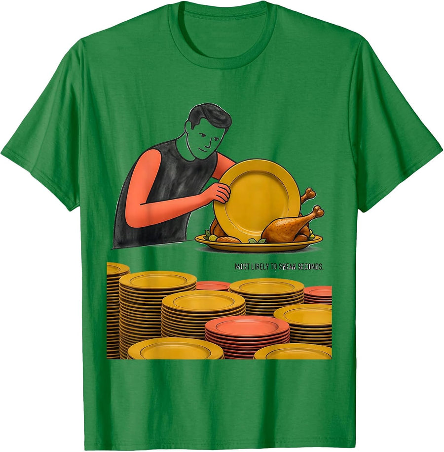 Men's Most Likely To Sneak Seconds Funny Thanksgiving Group T-Shirt - Kelly Green