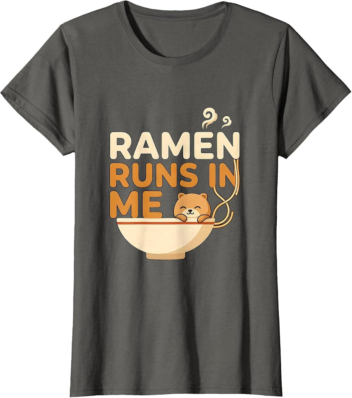 Women's Ramen Runs In Me Kawaii Anime Animal Food Lover Humor T-Shirt - Asphalt Grey