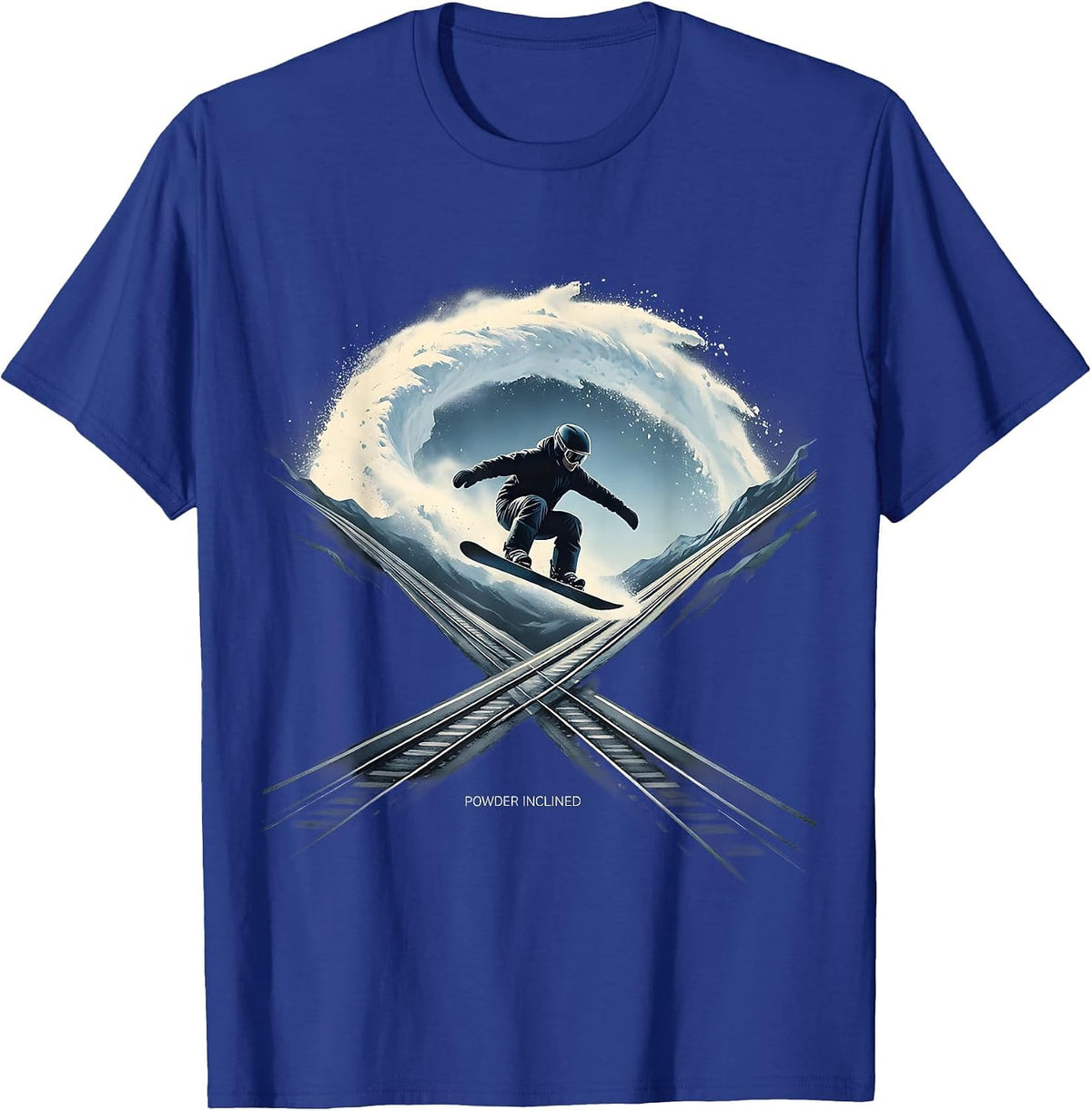 Men's Powder Inclined Minimalist Snowboarder Humor Winter Sports T-Shirt - Royal Blue