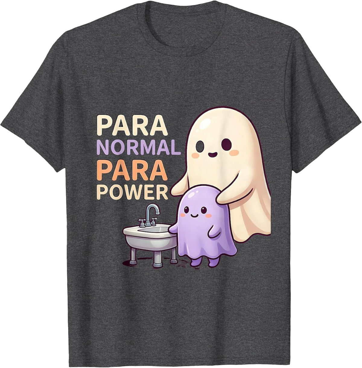 Men's Para Normal Para Power Cute Kawaii Ghost Paraprofessional T-Shirt - Dark Heather Grey