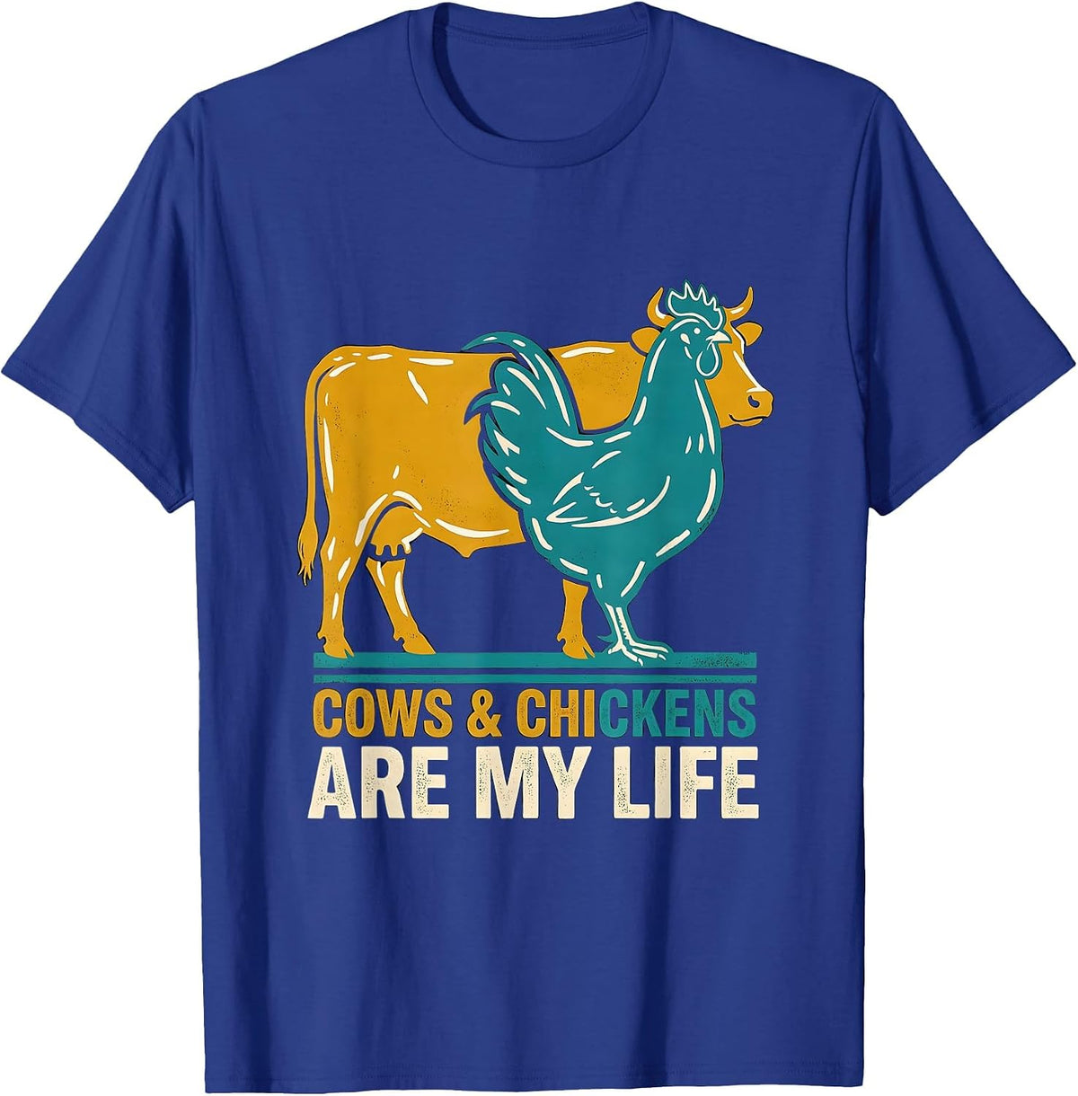 Men's Cows & Chickens Are My Life Midcentury Modern Farm Animal T-Shirt - Royal Blue