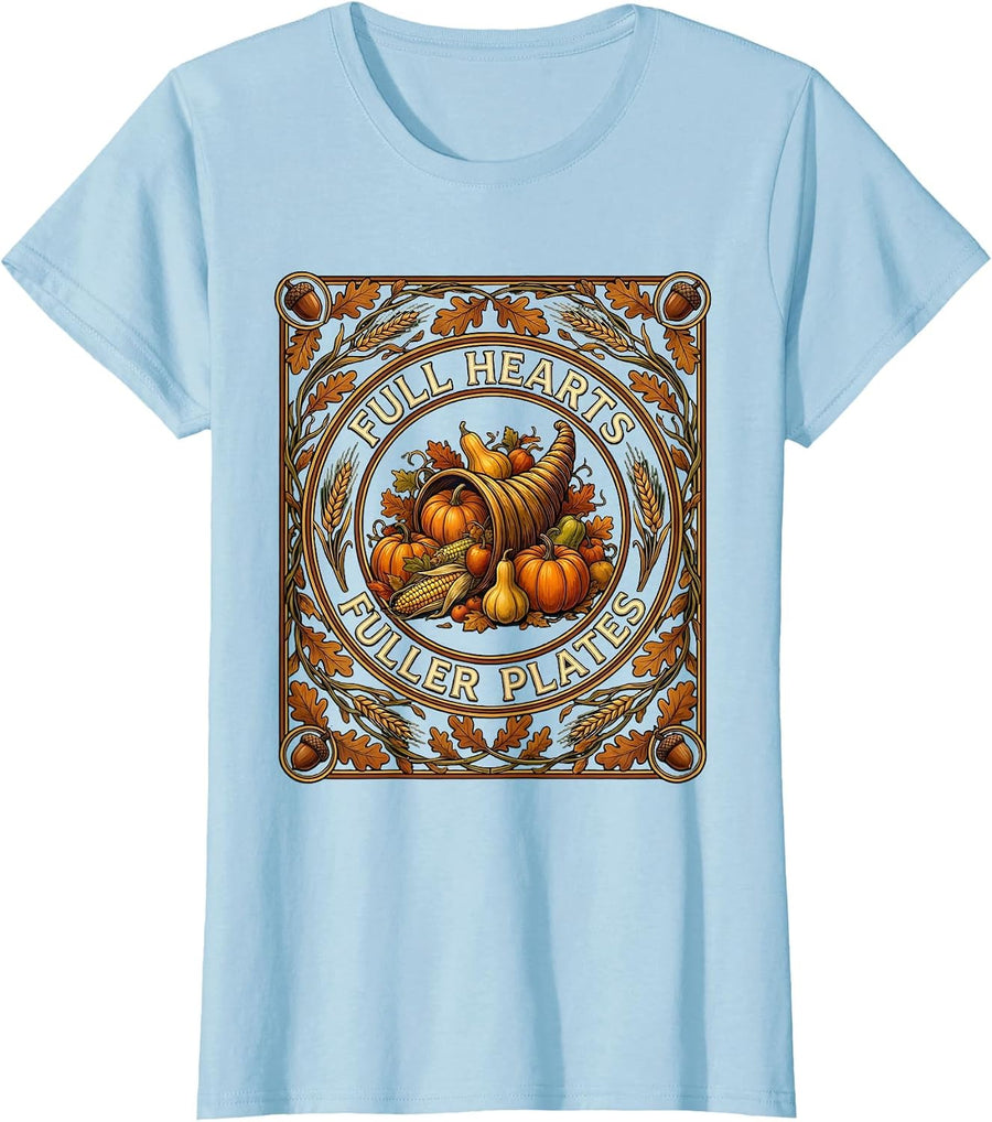 Women's Full Hearts Fuller Plates Thanksgiving Design T-Shirt - Baby Blue