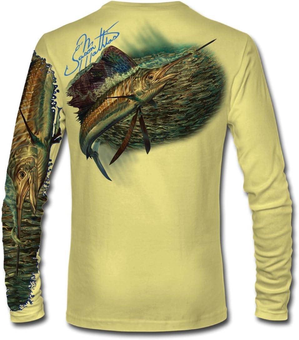 Sailfish Baitball Long Sleeve UPF 50+ High Performance Fishing Shirt (JM015) - Pale Yellow