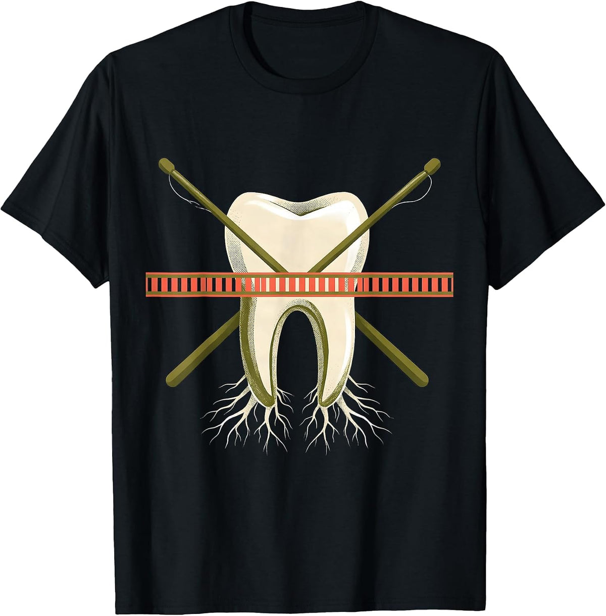 Men's Midcentury Dental Floss Light Holiday Dentist Humor T-Shirt - Black