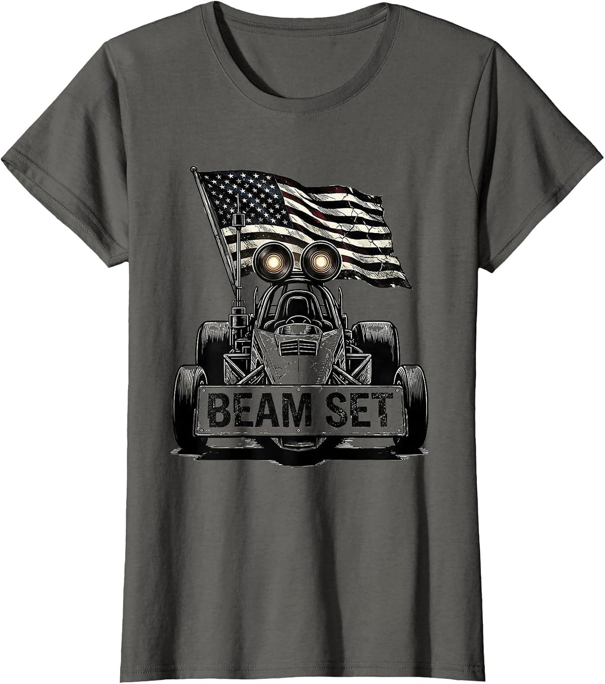 Women's Beam Set Patriotic RC Car Drag Racing American Flag Hobbyist T-Shirt - Asphalt Grey