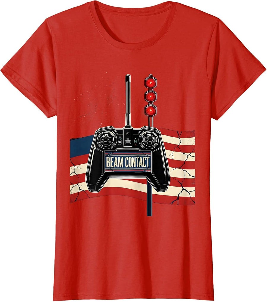 Women's Beam Contact Patriotic RC Racing American Flag Hobbyist Gift T-Shirt - Red