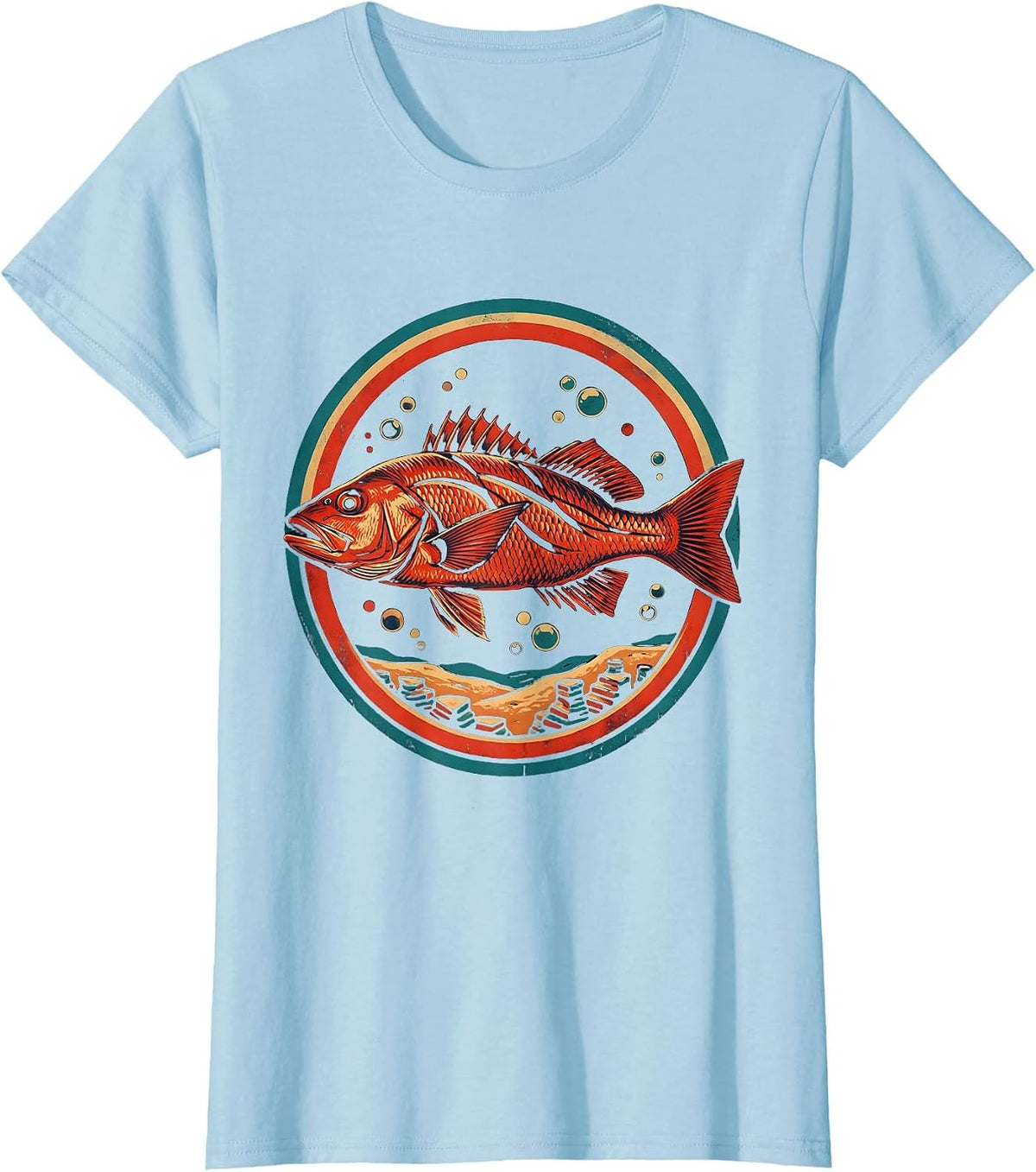 Gulf of Mexico Red Snapper Underwater Illustration T-Shirt - Baby Blue