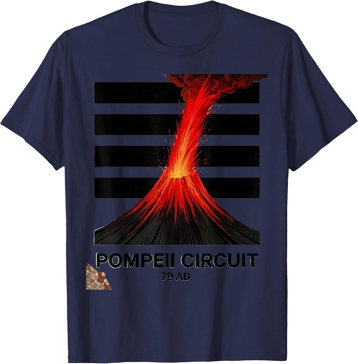 Pompeii Circuit 79 AD Constructivist Historical Volcano T-Shirt - Navy Blue