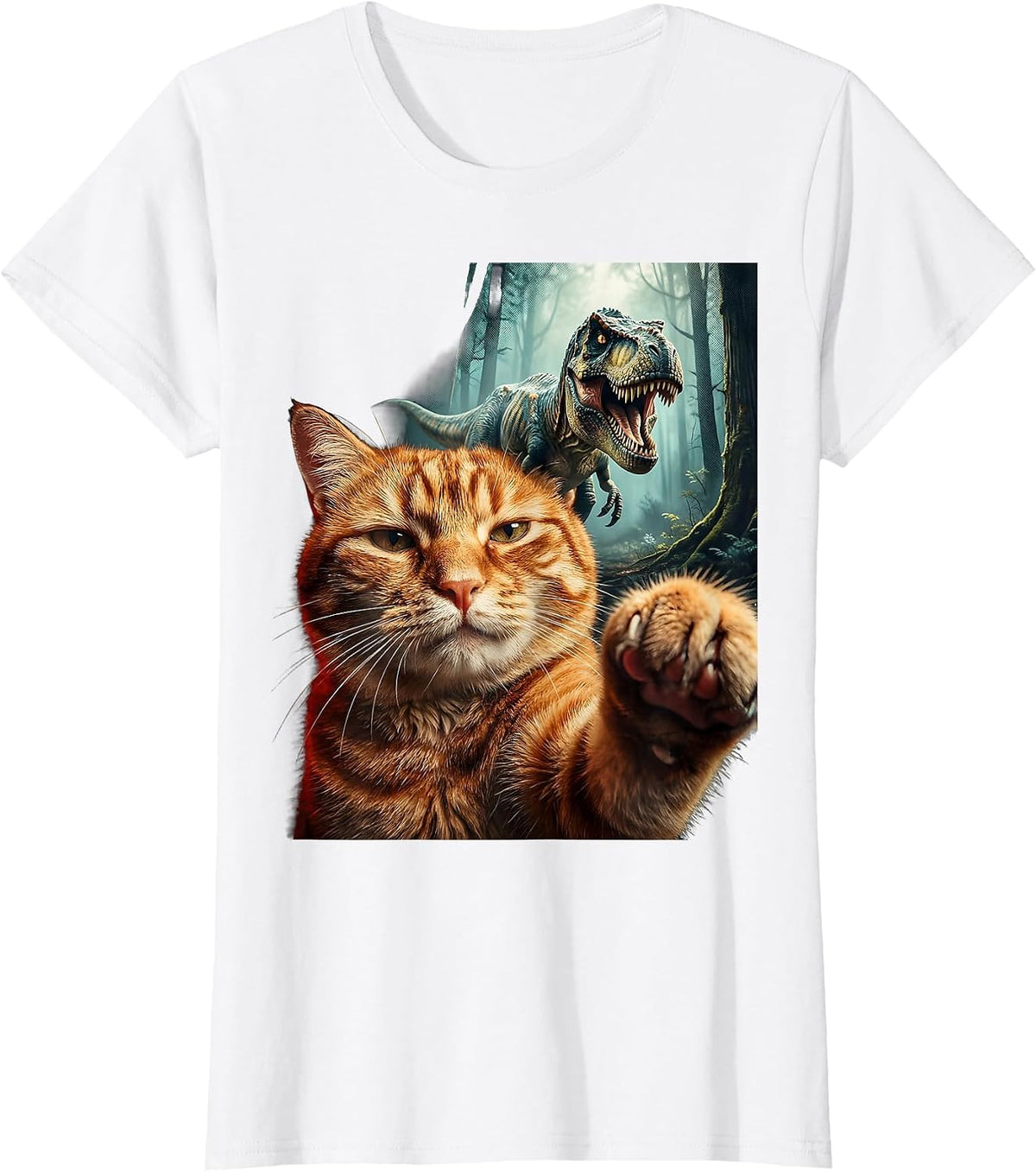Oversized Cat Face T-Rex Pulp Cover Funny Meme T-Shirt - White