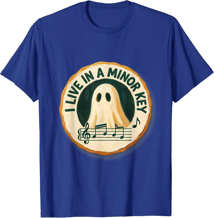 I Live In A Minor Key Storybook Ghost Music Teacher T-Shirt - Royal Blue